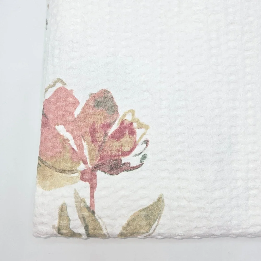DKNY Chelsea Floral Shower Curtain Ivory Multi 72x72 Cotton Waffle Weave